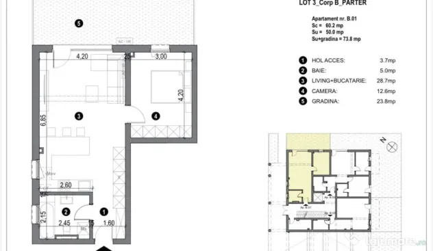 COMISION 0%-Apartament 2 camere, 50 mp utili cu GRADINA 24 m - Timisoara (Timis)