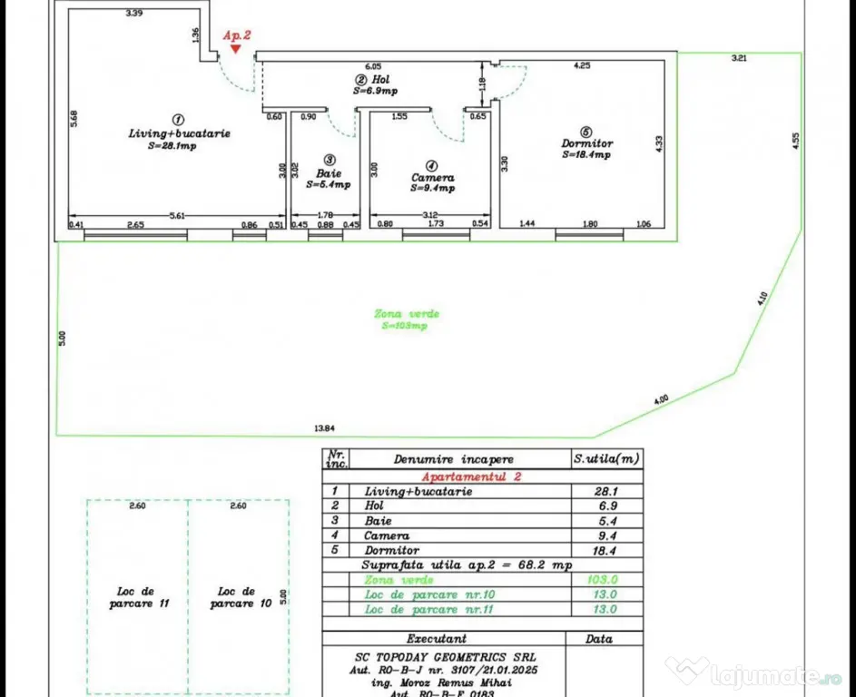 Apartament 3 camere | Curte 103 mp | 2 locuri de parcare | C - Giroc (Timis)