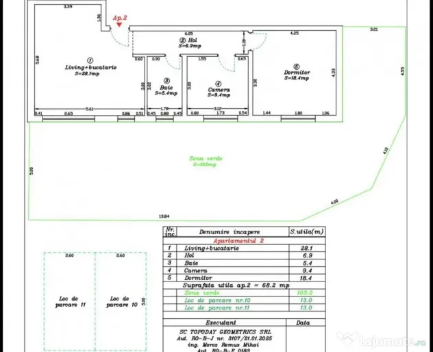 Apartament 3 camere | Curte 103 mp | 2 locuri de parcare | C - Giroc (Timis)