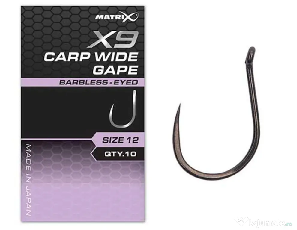 MATRIX CARLIGE MATRIX X9 CARP WIDE GAPE HOOKS BARBLESS, 10buc Nr 10