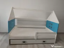 Pat pentru copii, casuta Montessori, din lemn, Lungime 160 cm, Latime 80 cm
