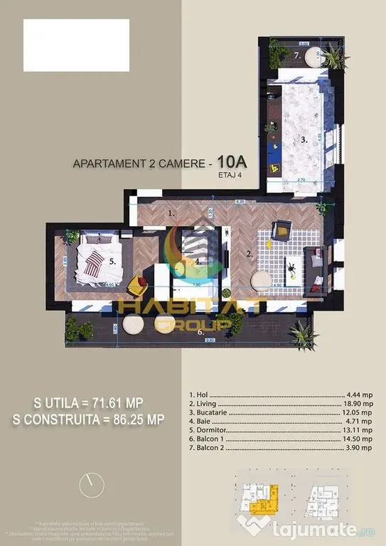 Pallady 2 camere 53 mp + terasa 19 mp langa Parcul Teilor - Bucuresti (Bucuresti-Ilfov)