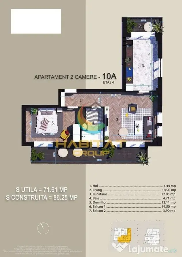 Pallady 2 camere 53 mp + terasa 19 mp langa Parcul Teilor - Bucuresti (Bucuresti-Ilfov)