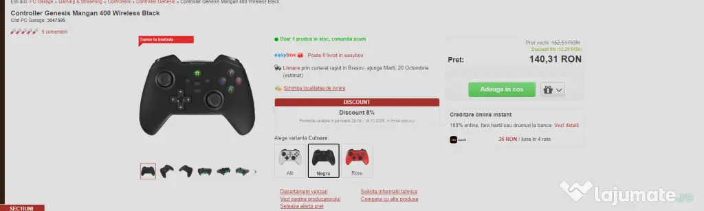 Controller / Gamepad Wireless Genesis Mangan 400 Negru (PC / Switch / Mobile)