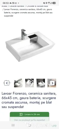 Lavoar Fiorenzo, ceramica sanitara, 67x45 cm 