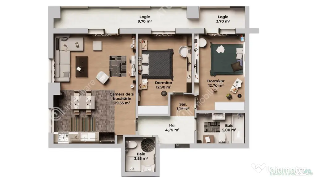 Apartament intabulat cu 3 camere si 2 bai pe Calea Surii Mic - Sibiu (Sibiu)