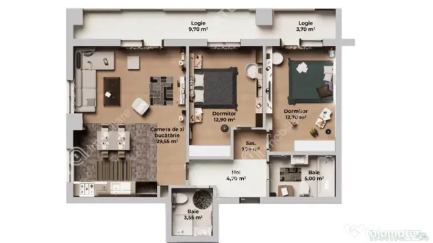 Apartament intabulat cu 3 camere si 2 bai pe Calea Surii Mic - Sibiu (Sibiu)