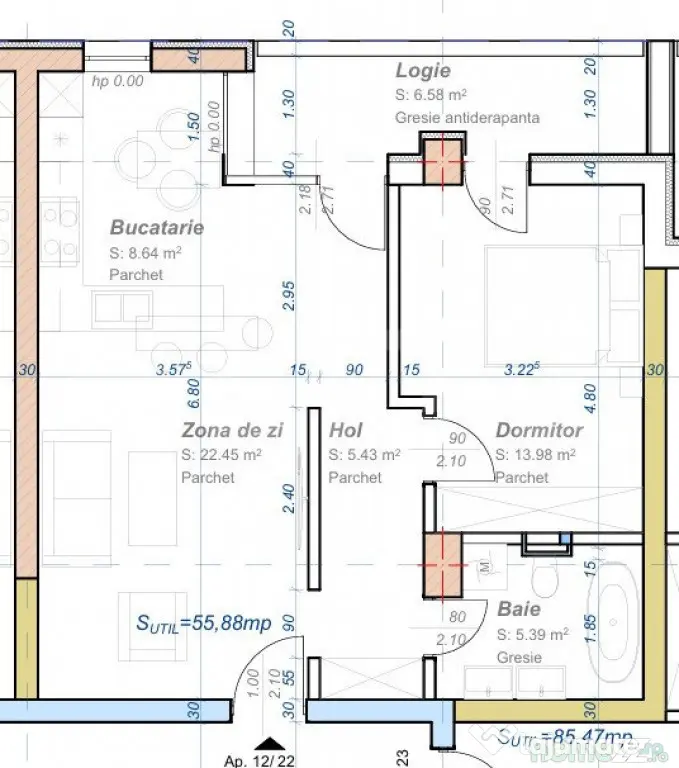 Apartament 2 camere, semidecomandat, 56 mp utili, zona Aradu - Timisoara (Timis)