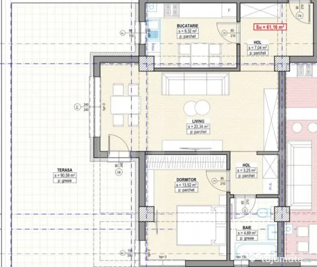 Apartament 3 camere, 61 mp, cu terasa de 77 mp, plata la dez