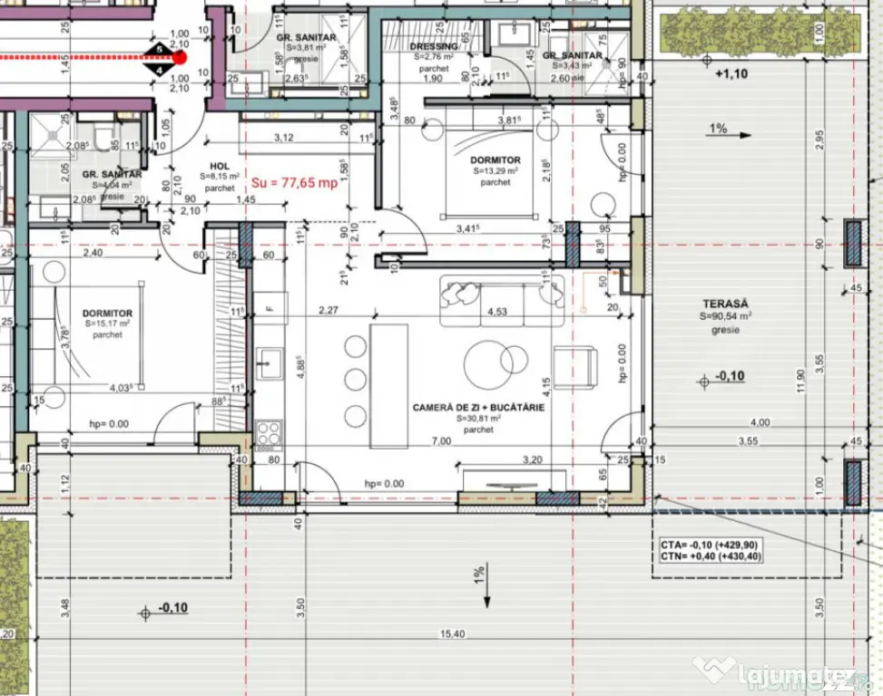 Apartament cu 3 camere, terasa 90 mp, comision 0, cartier Te - Cluj-Napoca (Cluj)