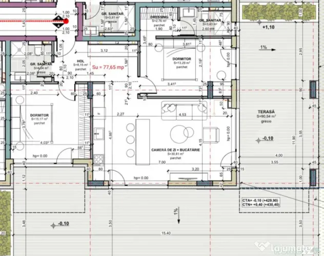 Apartament cu 3 camere, terasa 90 mp, comision 0, cartier Te - Cluj-Napoca (Cluj)
