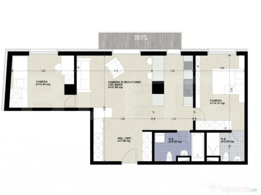 Apartament cu 3 camere, 2 bai, 75 mp, bloc nou, zona Iulius