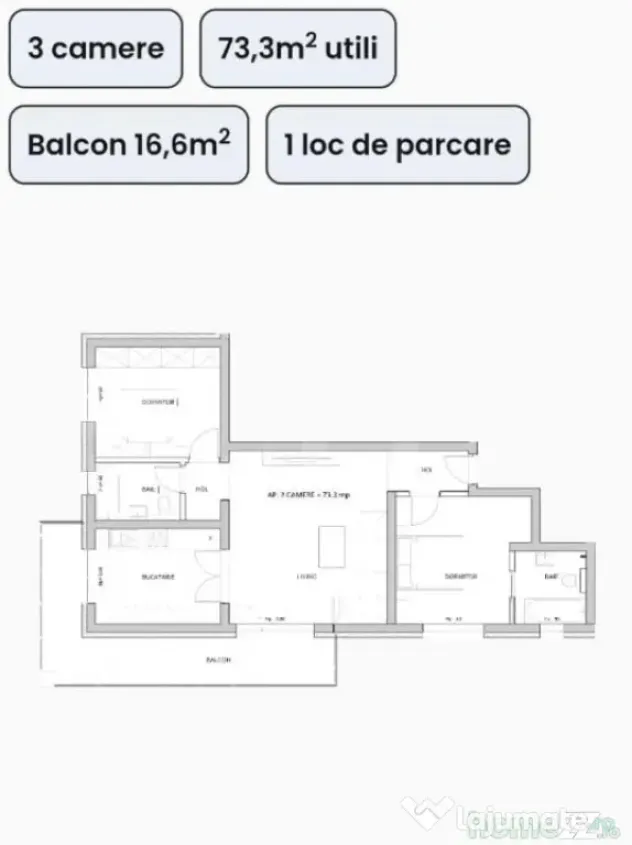 Apartament 3 camere,73 mp utili, balcon 16,60 mp, zona Esso - Giroc (Timis)