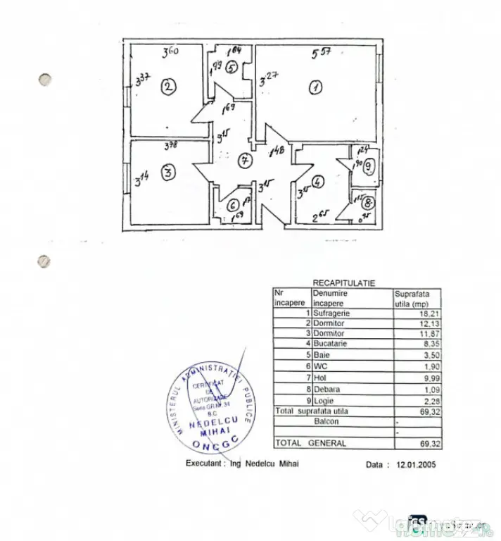 Apartament de Vânzare – decomandat 3 cam 70 mp