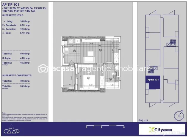 Apartament cu 2 camere in X-city Towers Direct de la dezv...