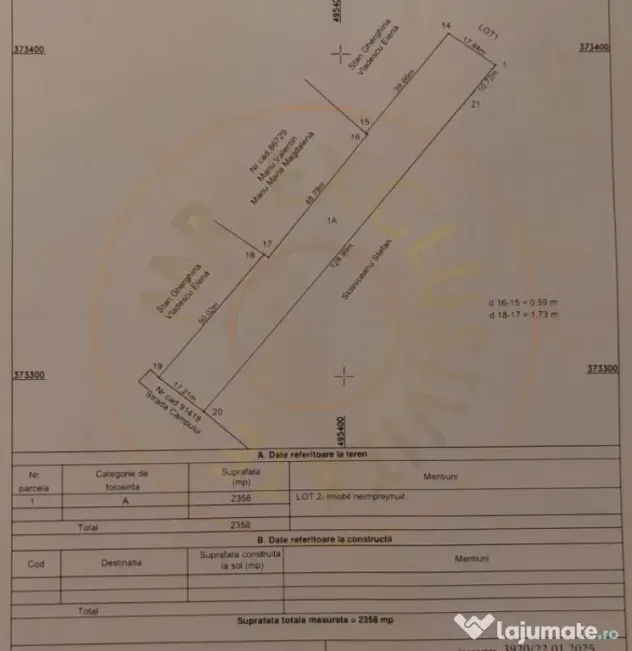 Vanzare Teren intravilan Stefanesti - Primarie str. Campului