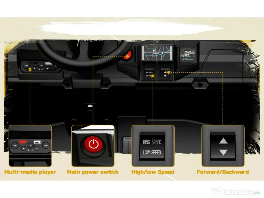 UTV electric pentru 2 copii, Caterpilar CAT 2x45W 12V 10Ah Yellow