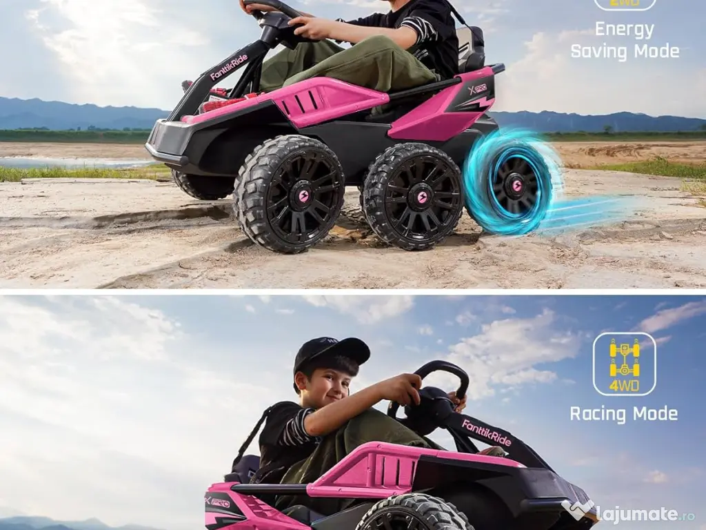 UTV electric pentru 2 copii Kinderauto BJSX2319 6x6 300W 24V Pink