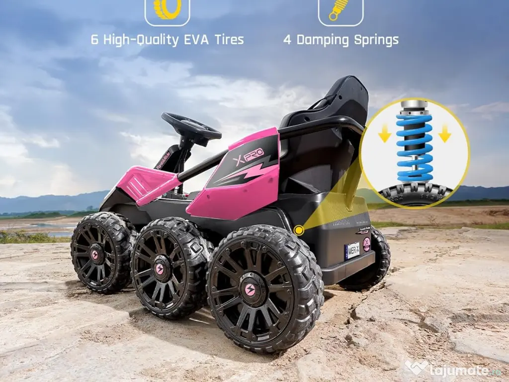 UTV electric pentru 2 copii Kinderauto BJSX2319 6x6 300W 24V Pink