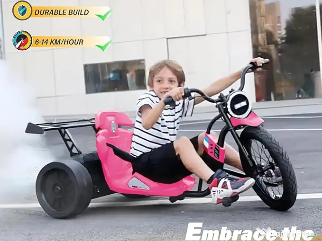 Tricicleta electrica cu functie Drift, Kinderauto BJSX2338, 2x 250W pink