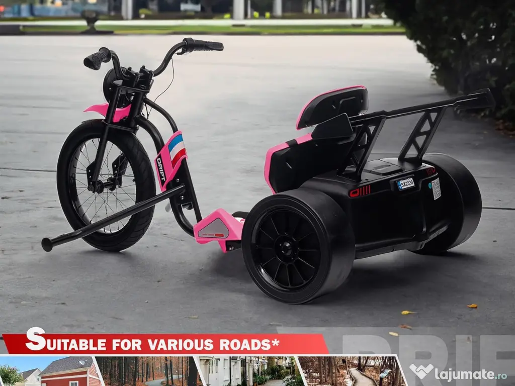 Tricicleta electrica cu functie Drift, Kinderauto BJSX2338, 2x 250W pink