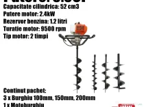 Motoburghiu Freza Foreze Pamant Gropi Gauri 3.3CP Benzina Burghiu