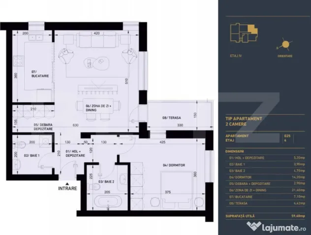 Apartament cu 2 camere si 2 bai, Smart Home, 60 mp - Complex