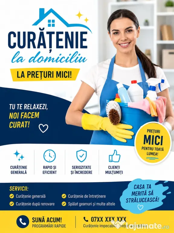 Oferim servicii de curățenie la domiciliul clientului preturile sunt negociabile