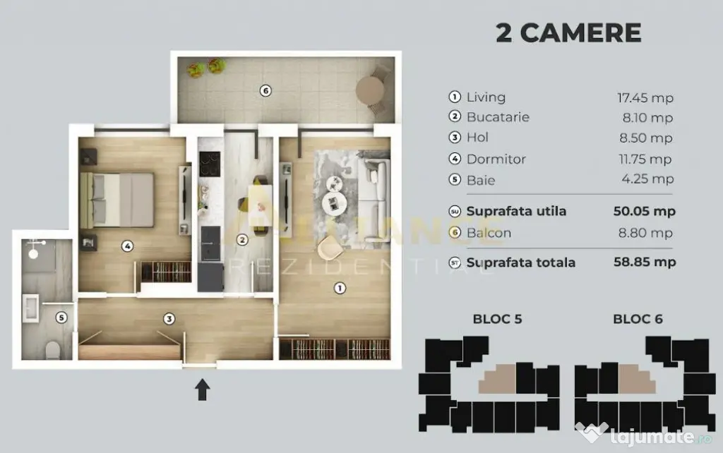 Apartament 2 camere | decomandat | 59 mp - Metrou