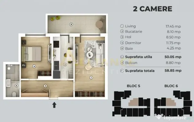 Apartament 2 camere | decomandat | 59 mp - Metrou