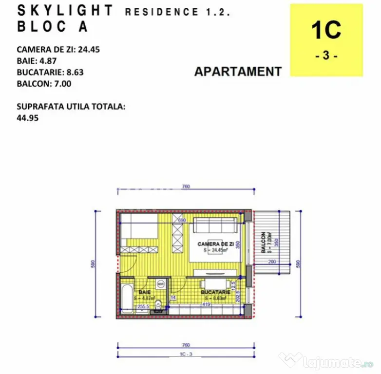 SkyLight Residence | Studio – Etaj 5/17 – 48.84 mp total