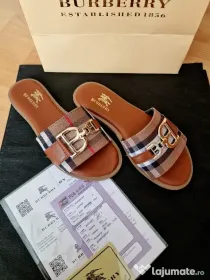 Papuci/șlapi dama Burbbery,logo metalic auriu, diverse mărimi, saculet, etichetă