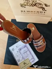Papuci/șlapi dama Burbbery,logo metalic auriu, diverse mărimi, saculet, etichetă 