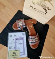 Papuci/șlapi dama Burbbery,logo metalic auriu, diverse mărimi, saculet, etichetă 