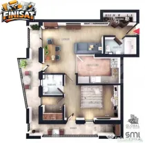 Apartament 2 camere, FINISAT, terasă 19mp, CF, 2 bai, parca