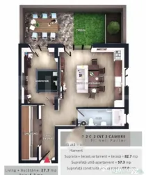 Apartament 2 camere, Terasa, CF parcare subterana, boxa, Zon