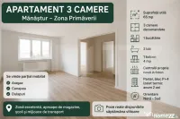 Apartament 3 camere, 65 mp, decomandat, 2 bai, zona Primăve 