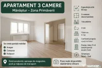Apartament 3 camere, 65 mp, decomandat, 2 bai, zona Primăve