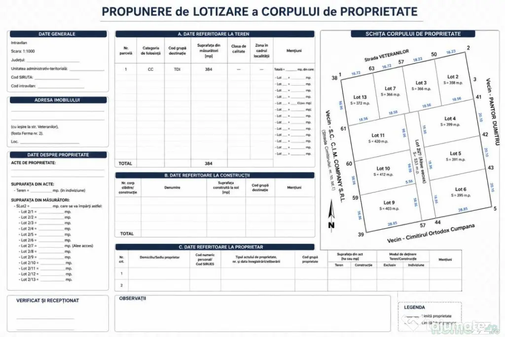 Cumpăna Teren 384 mp cu deschidere la 2 străzi toate utili