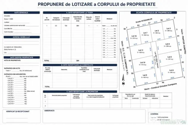 Cumpăna Teren 384 mp cu deschidere la 2 străzi toate utili