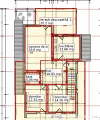 Apartament 3 camere, bucătărie închisă și terasă mare