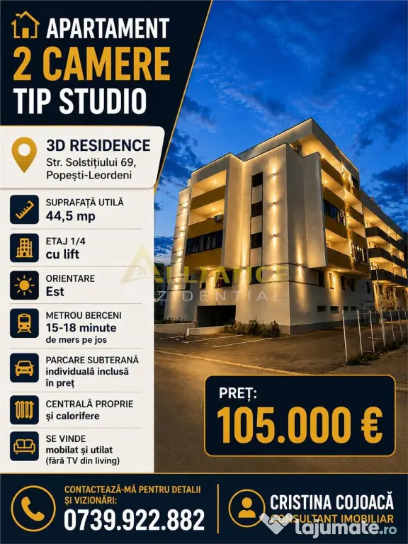 Apartament 2 camere Mobilat si Utilat Parcare subterana in