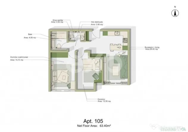 Apartament 3 camere | 63,40 mp | Intabulat | Predare la chei