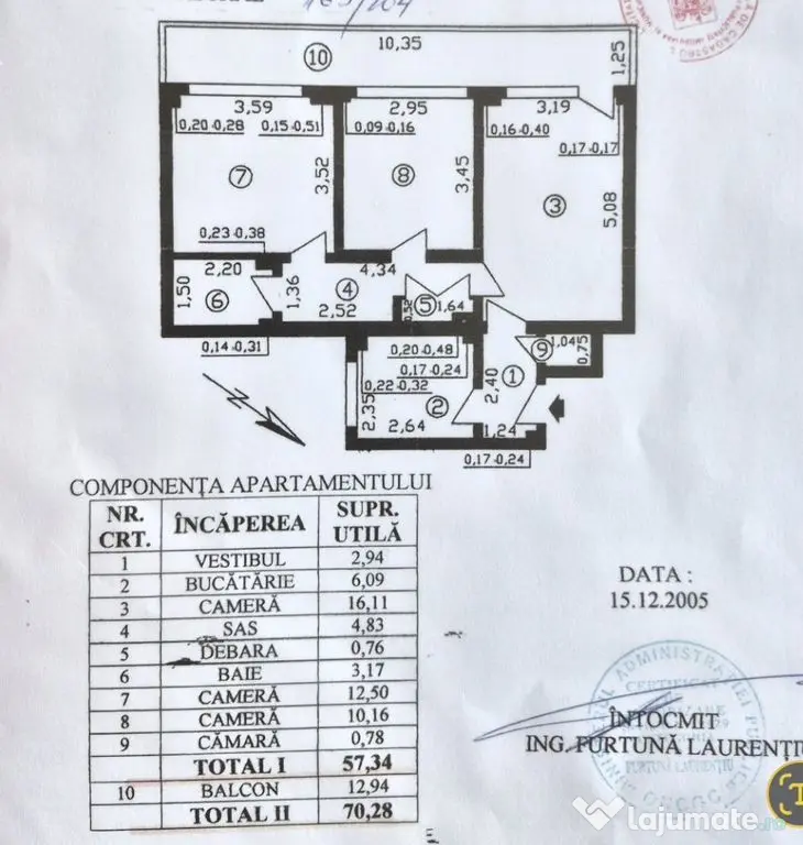 Apartament cu 3 camere 70,28 mp - piata Iancului