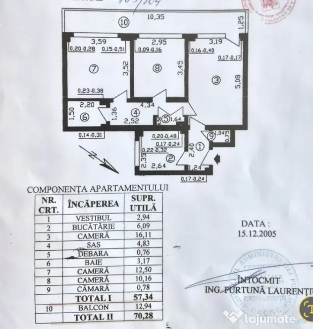 Apartament cu 3 camere 70,28 mp - piata Iancului