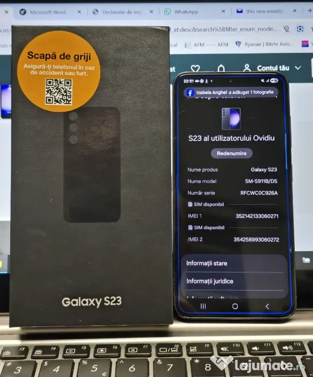 Samsung Galaxy S23, 256 GB, 8G ram, Dual sim, phantom black