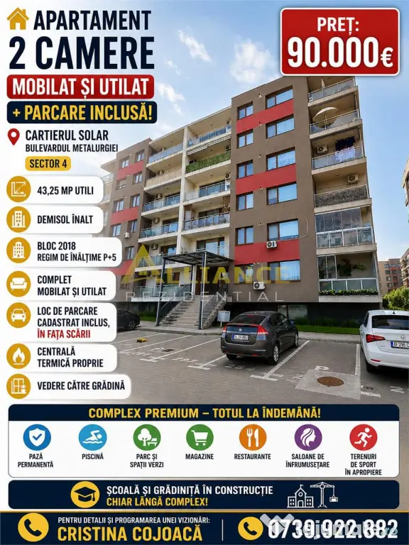 Cartierul Solar Apartament 2 camere Mobilat si Utilat Parc