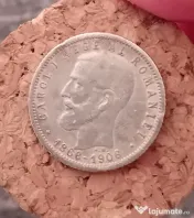 Monedă rară 1 LEU, 1870 Carol I, două portrete istorice, argint, piesă de colecție