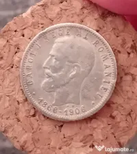 Monedă rară 1 LEU, 1870 Carol I, două portrete istorice, argint, piesă de colecție