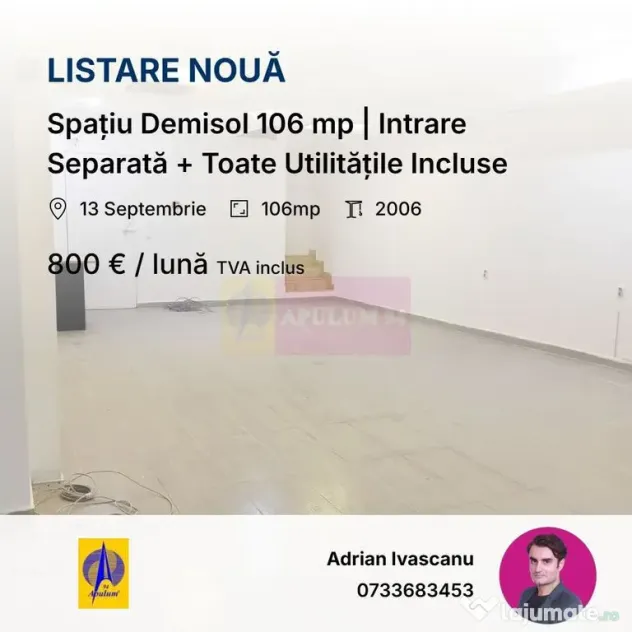 Spațiu Demisol 106 mp | Intrare Separată + Toate Utilit...